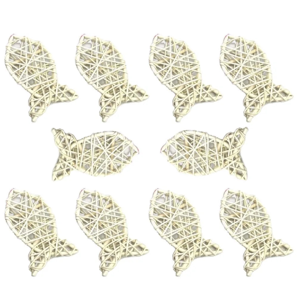 10PCS Rattan Ball Star Heart Moon Fish Xmas Tree Ornaments Christmas Ornaments Richie's 8cm fish-white