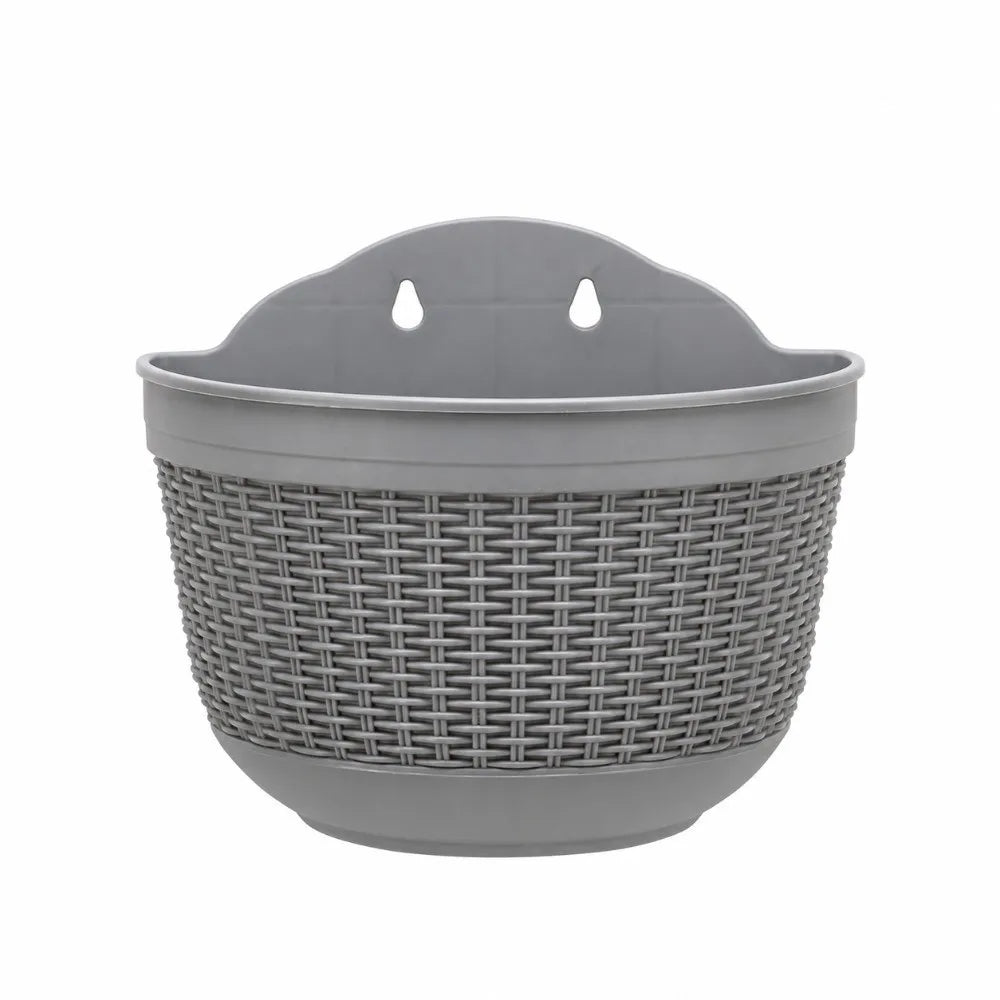 Wall-Mounted Rattan-Style Semi-Circular Hanging Flower Pot Hanging Wall Planter Richie's Grey