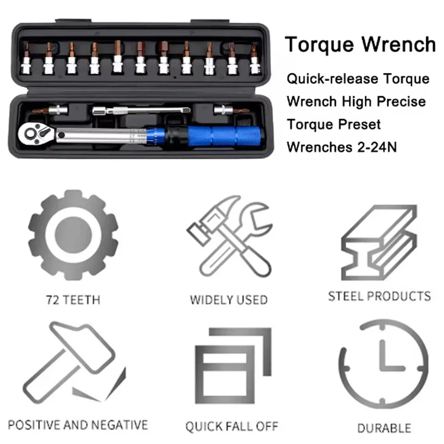 1/4" Ratchet Torque Wrench 2-24N.m with 13-Piece Bit Set Torque Wrench Richie's