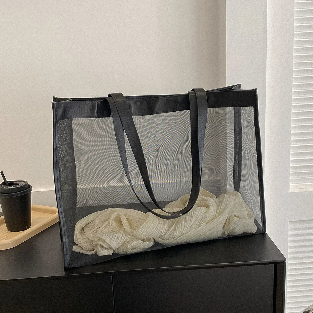 Women's Transparent Mesh Shoulder Tote Bag – Beach & Shopping Mesh Shoulder Tote Richie's