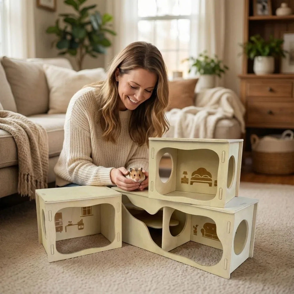 Wooden Hamster Villa – Stackable Climbing House for Small Pets Small Pet Habitat Richie's