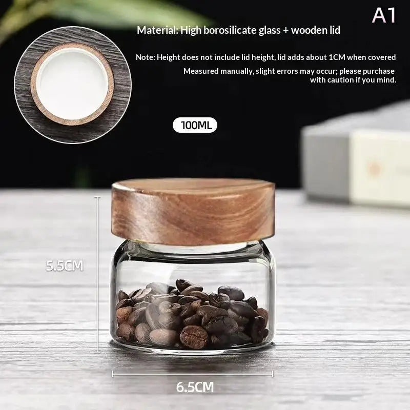 Airtight Glass Coffee Bean Storage Jar with Wood Lid Glass Storage Jar Richie's A1