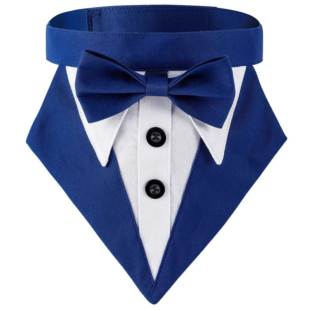 Formal Tuxedo Dog Bandana – Adjustable Necktie Scarf S/M/L Dog Bandana Necktie Richie's Blue S