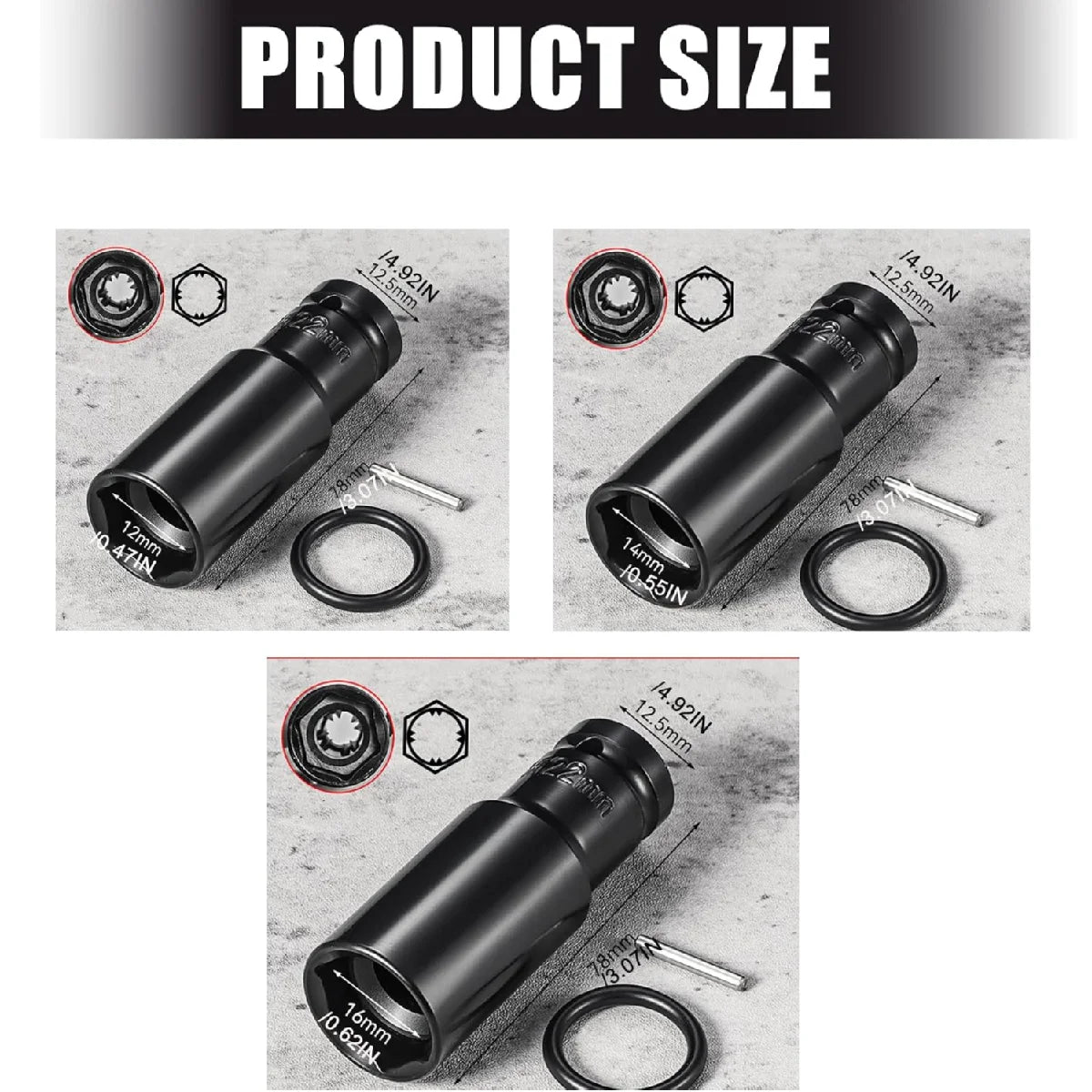 1/2" Drive WaterStop Removal Socket – 12/14/16mm Scaffold Tool Socket Removal Tool Richie's
