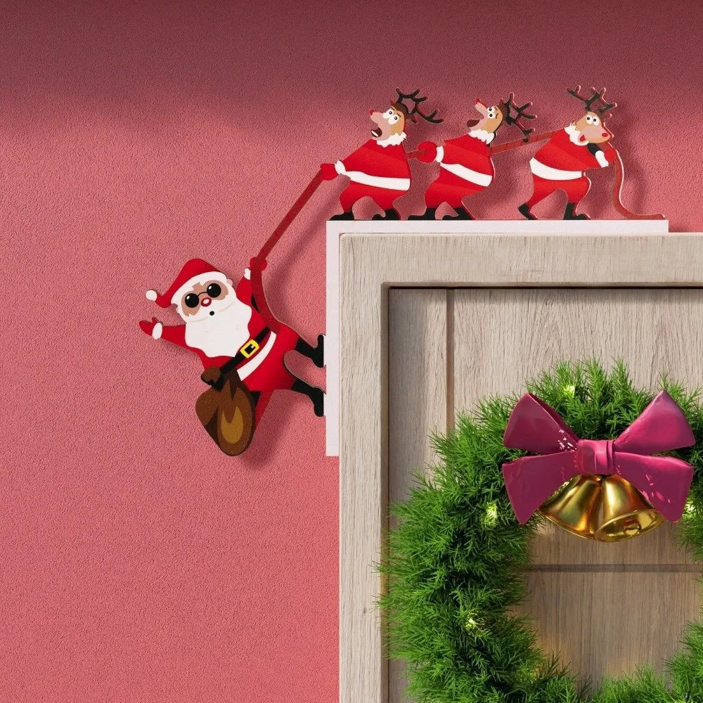 Santa Claus Door Frame Decoration – Easy Install Xmas Sign Holiday Door Decoration Richie's