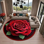 Non-Slip Round Rose Floor Mat 3D Flower Carpet 23.6" Decorative Floor Mat Richie's Red