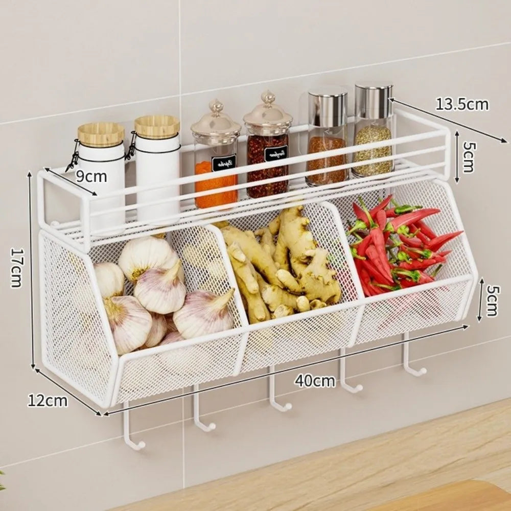 Wall Mounted Kitchen Storage Rack – Carbon Steel Grid Shelf Kitchen Storage Rack Richie's White with hooks