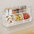 Wall Mounted Kitchen Storage Rack – Carbon Steel Grid Shelf Kitchen Storage Rack Richie's White with hooks