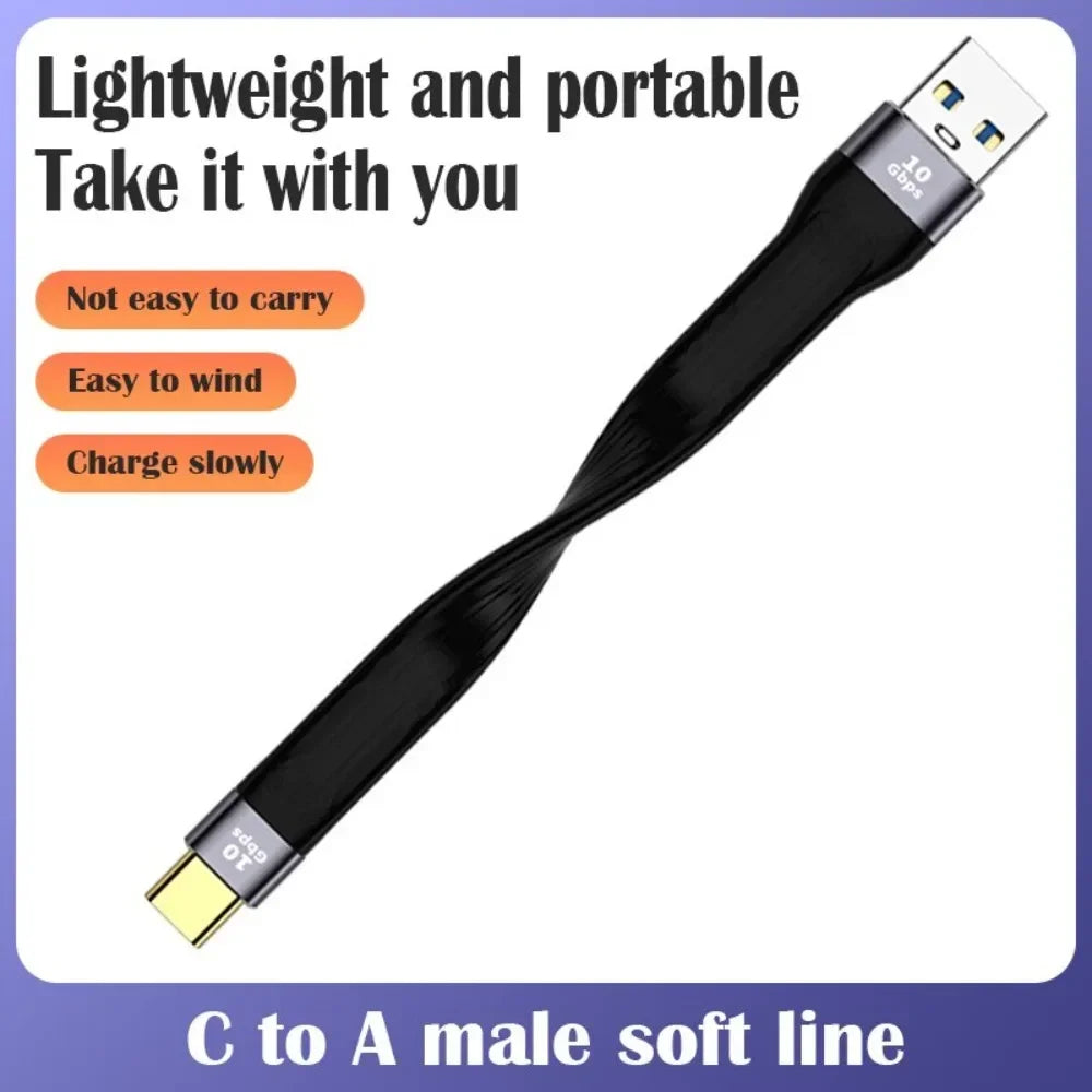 USB-A to USB-C PD Fast Charging Cable 10Gbps Ultra-Short 13cm USB Charging Cable Richie's black