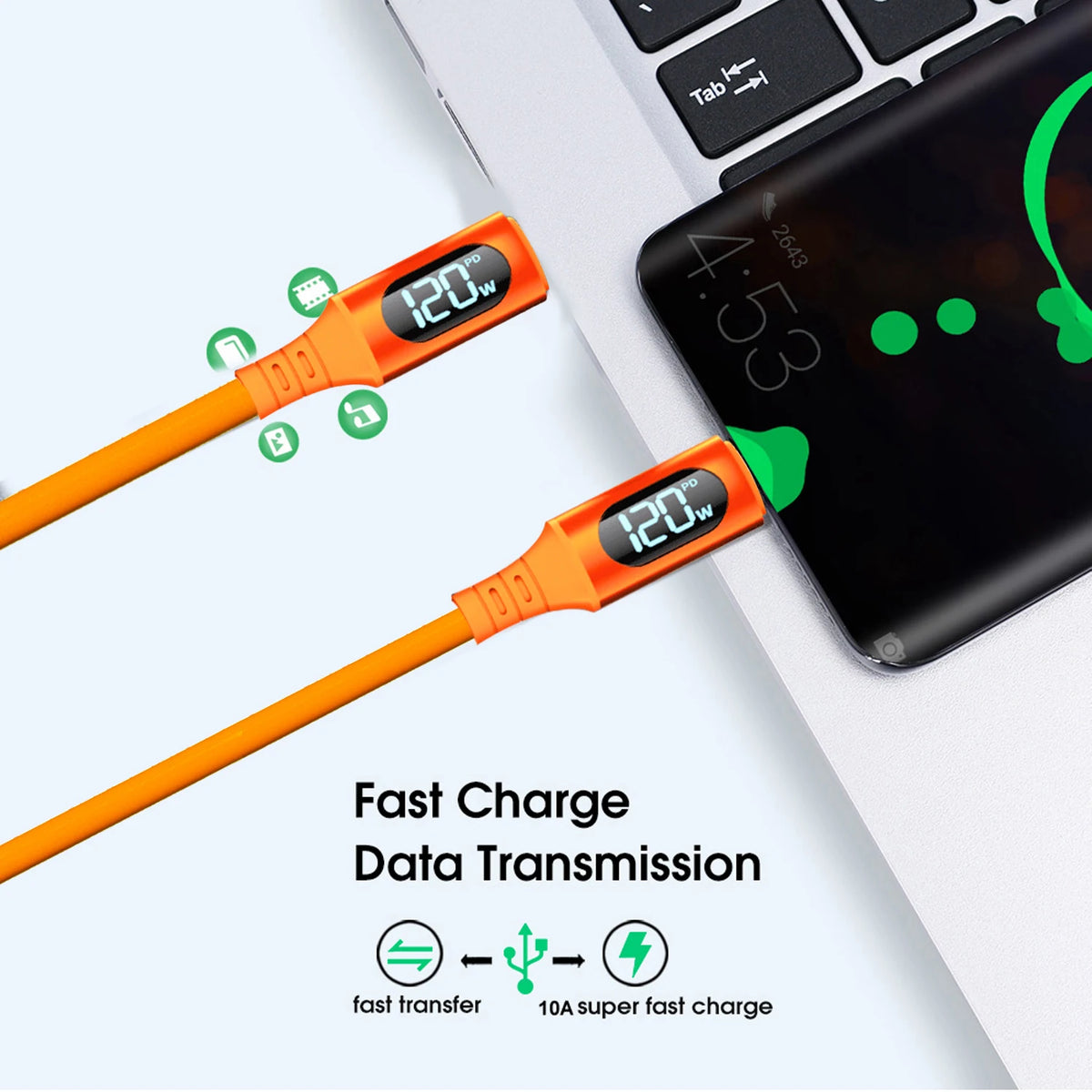 FUCHU 120W USB-C Fast Charging Cable with Digital Display | 1m/2m USB-C Charging Cable Richie's