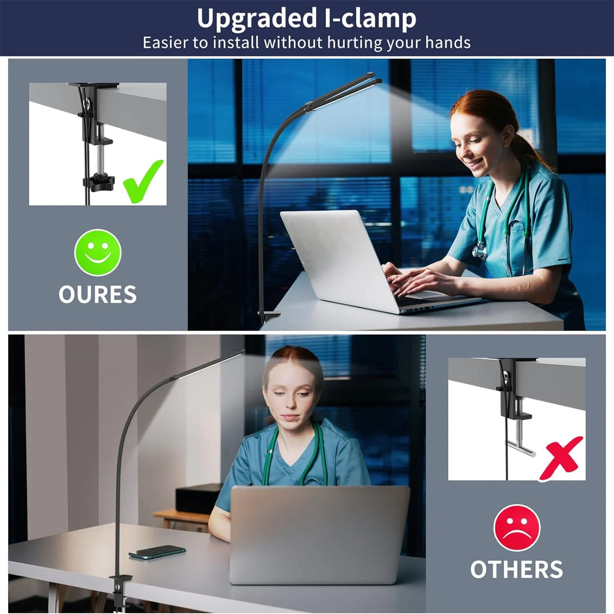 KEBINCPLED USB Clamp Desk Lamp Dimmable Rotatable LED Light Clamp Desk Lamp Richie's