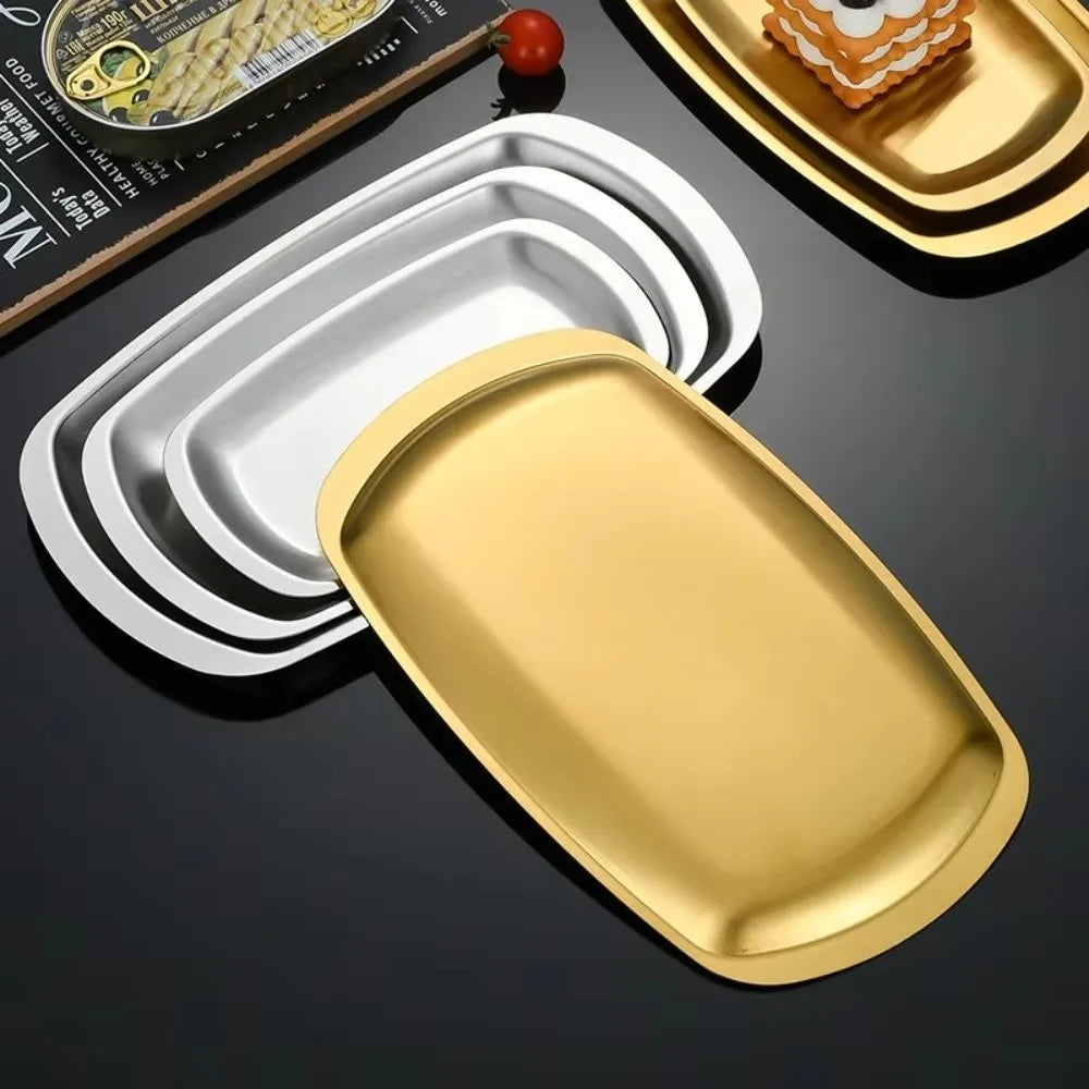 Stainless Steel Round Serving Plate – Gold & Silver Dinner Tray Serving Plate Richie's