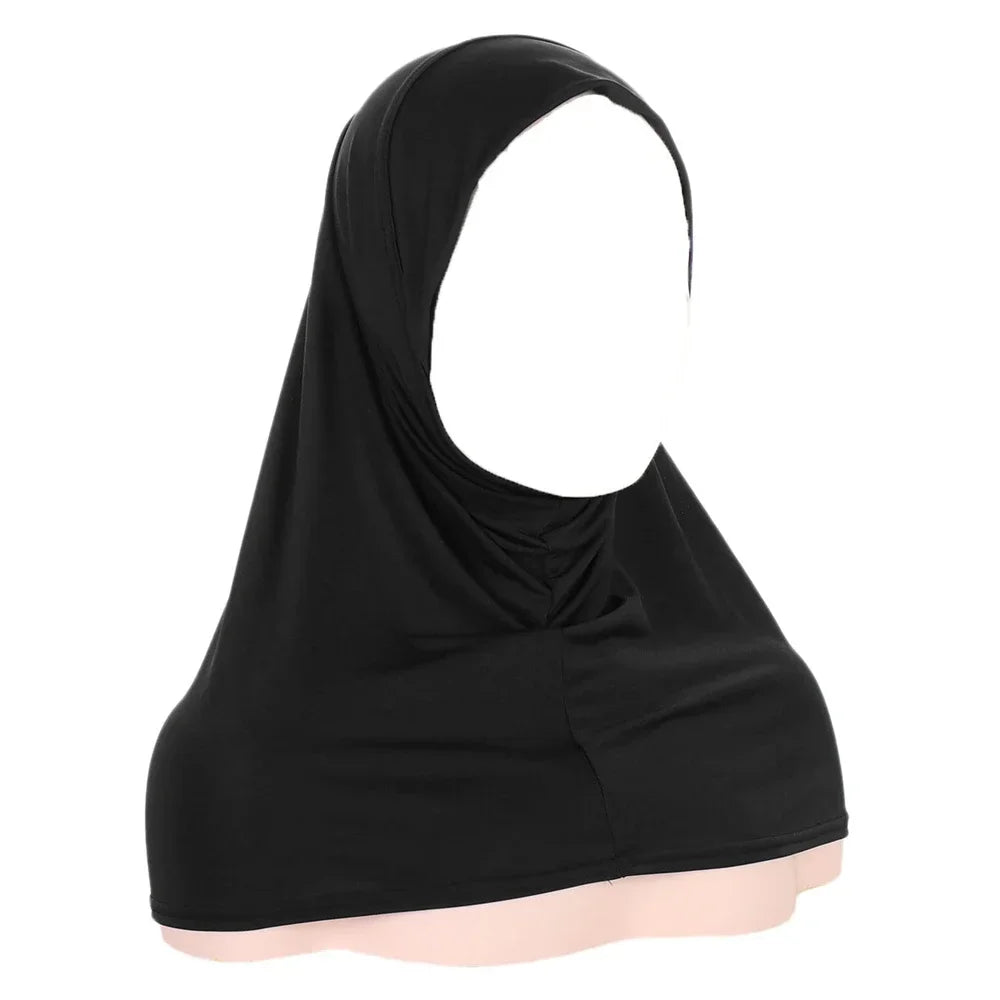 Women's Jersey Hijab Underscarf Inner Cap – Solid Neck Cover Hijab Underscarf Cap Richie's 02 Black