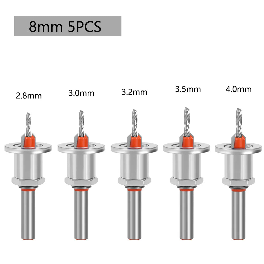 Adjustable Countersink Drill Bit Set 8mm Shank – 5 Sizes Countersink Drill Bits Richie's