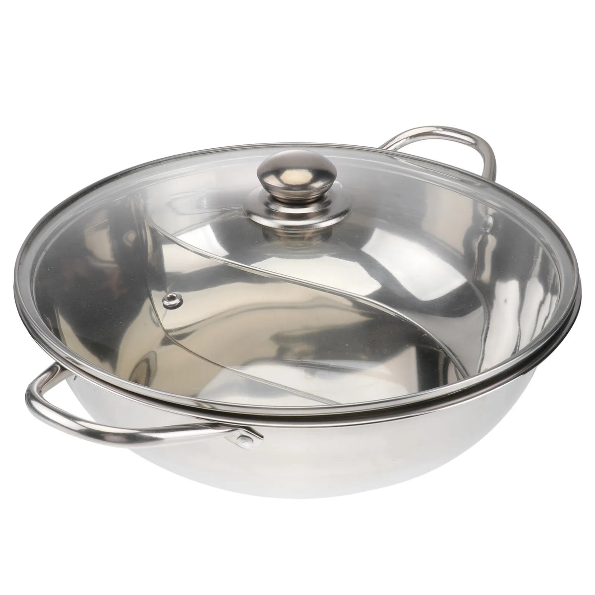 32cm Dual Section Stainless Steel Hot Pot – Glass Lid Hot Pot Cookware Richie's
