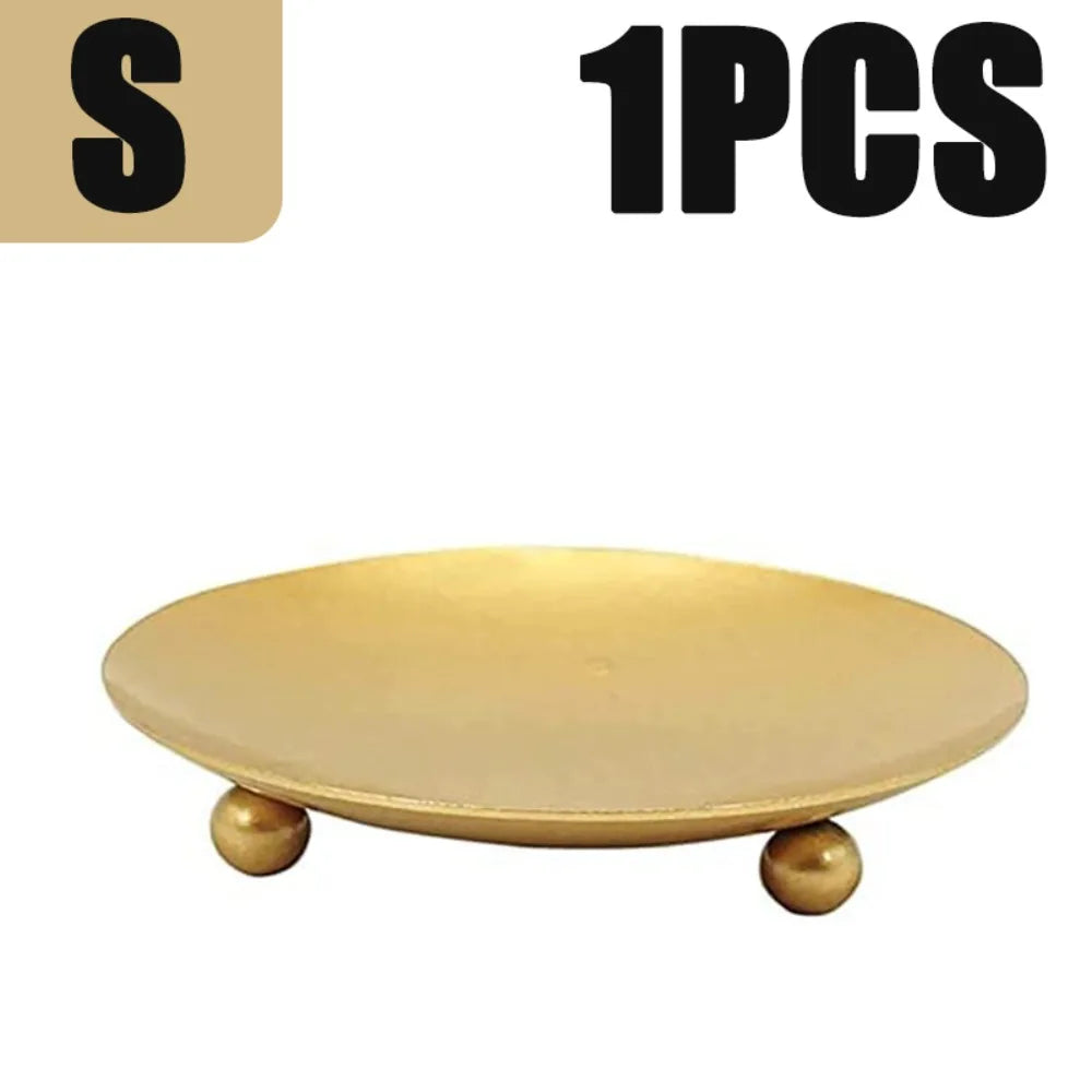 Elegant Round Tray Candle Holder – Gold & Black Iron Stand Candle Holder Stand Richie's gold S 1pc