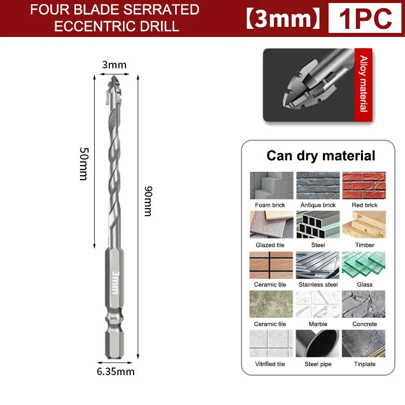 Tungsten Steel Serrated Drill Bits Set 3mm–12mm | Tile & Glass Drill Bit Set Richie's 1PC-3mm