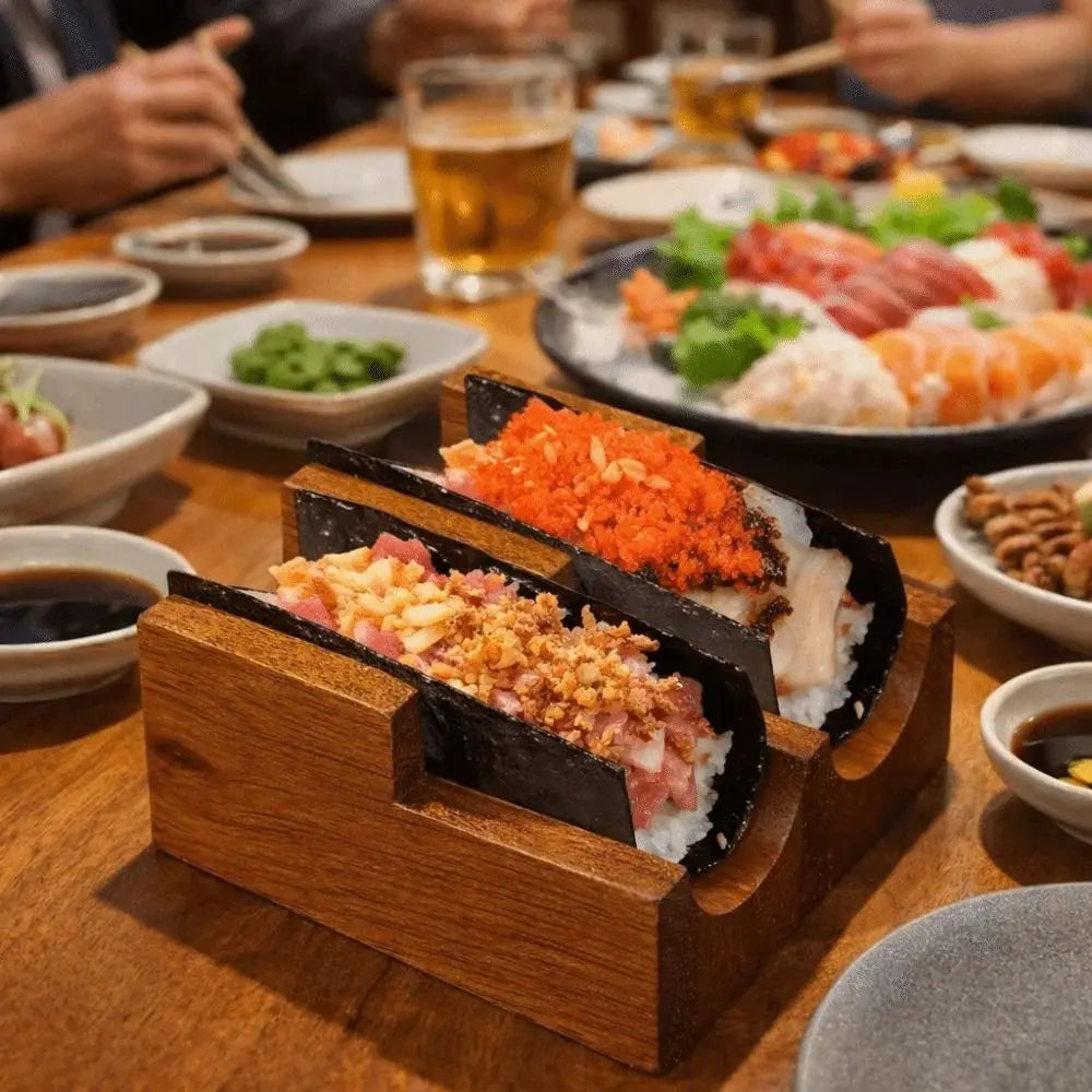 Sapele Wood U-Shaped Sushi Rack – Japanese Style Stand Sushi Serving Rack Richie's