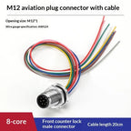 M12 IP67 Waterproof Connector 4/5/8 Pin Panel Socket 22AWG Wire