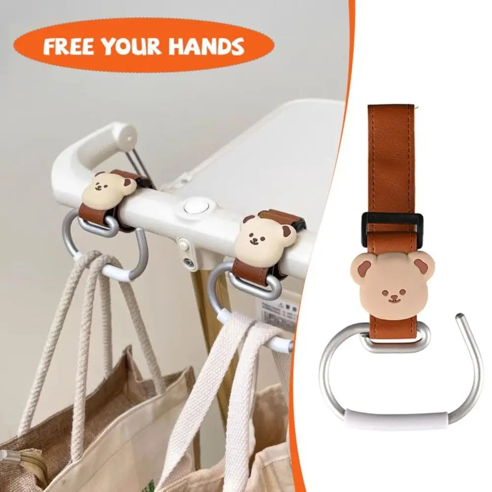 Bear Design Stroller Hook Non-Slip Carabiner Clip – Leather & Alloy Stroller Hook Clip Richie's