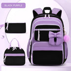 Girls Cherry Corduroy School Backpack Set – 3 Pcs Bookbag Kids Backpack Set Richie's black purple