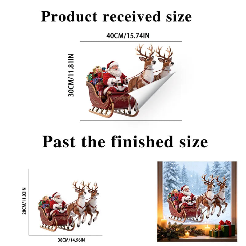 Santa Reindeer Sleigh Christmas Static Window Clings – Glue-Free Christmas Window Clings Richie's 1pc