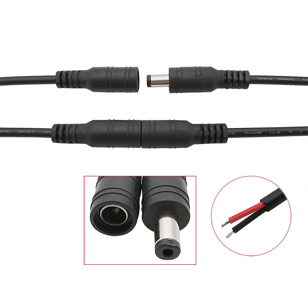 DC Power Pigtail Cable 5.5mm x 2.1mm Male Female Barrel Connector DC Power Connector Richie's