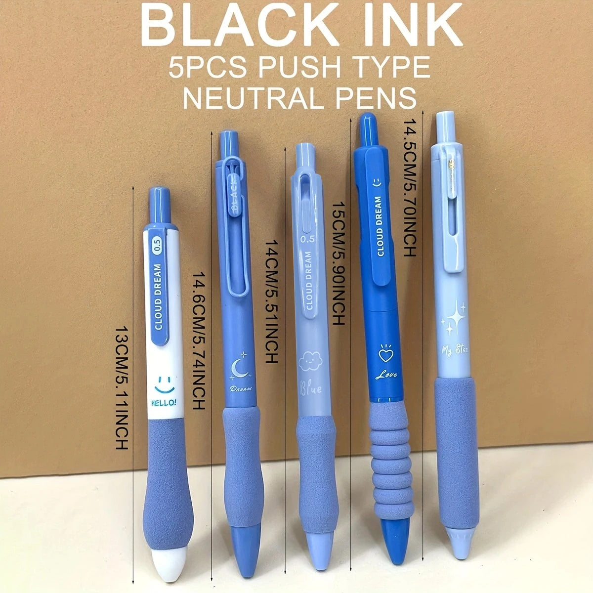 5-Pack Cloud Dream Retractable Gel Pens 0.5mm Black Ink Gel Pen Set Richie's