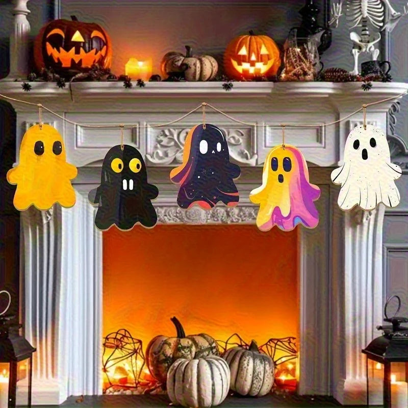 10pcs Unfinished Wooden Halloween Ornaments – 2D Flat DIY Craft Set Wooden Craft Ornaments Richie's