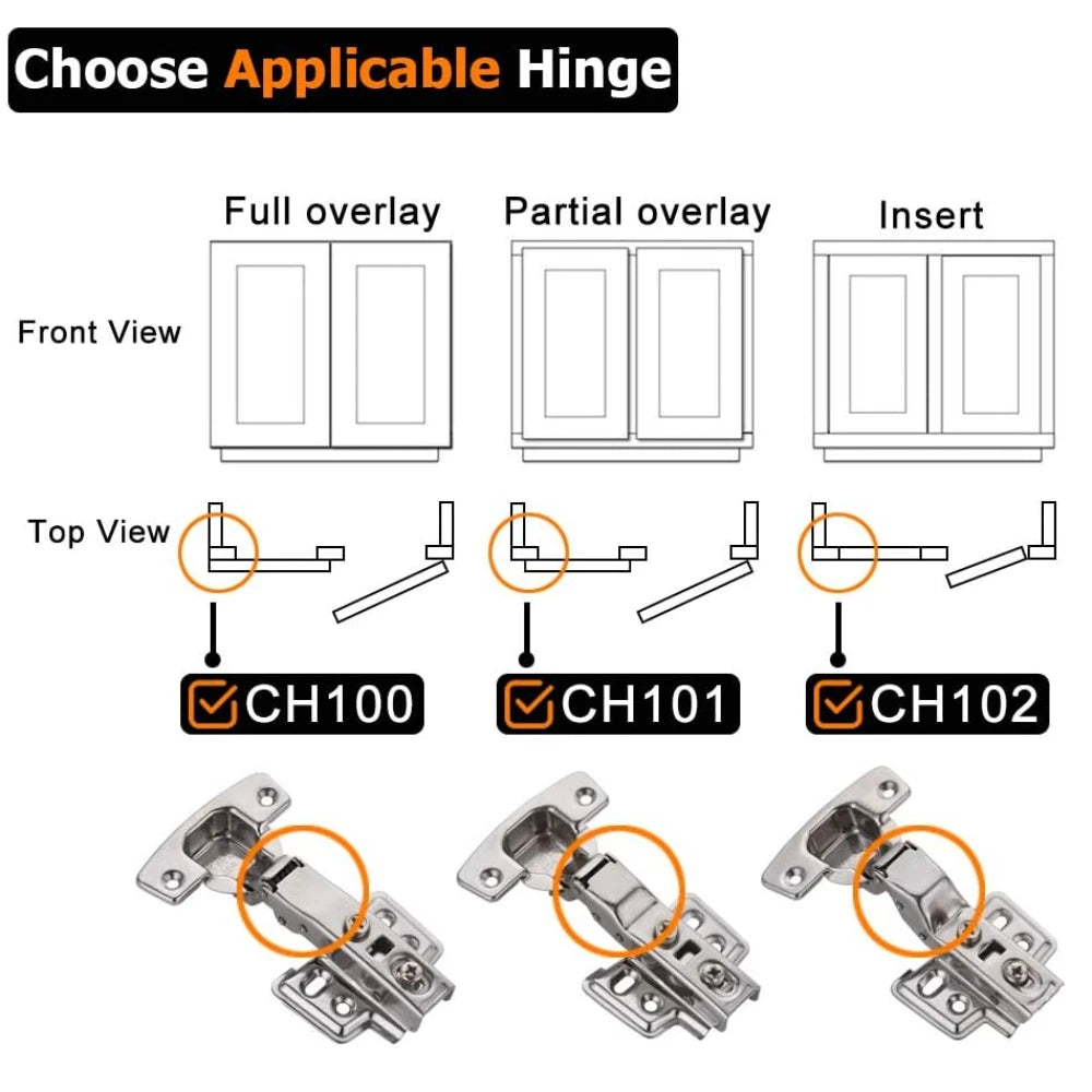 4-Pack Matte Black Soft-Close Cabinet Hinges 100° Full Overlay Cabinet Hinges Richie's