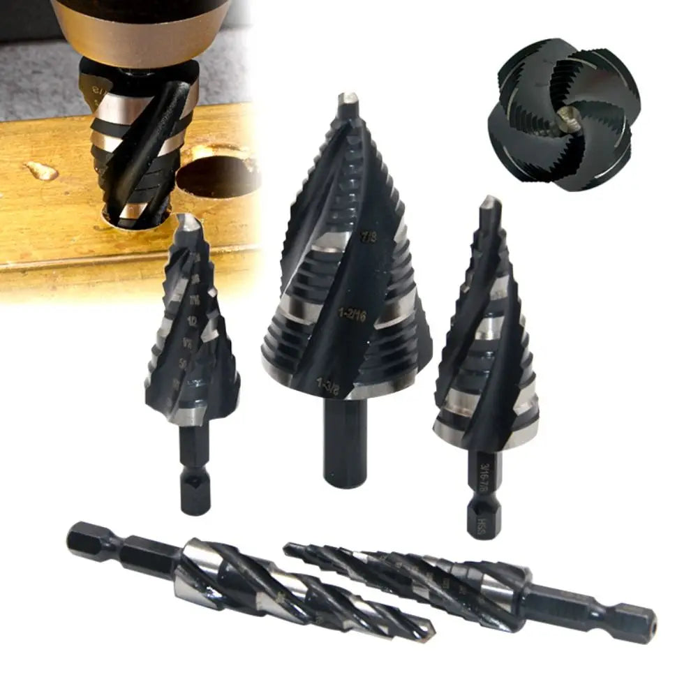Spiral Step Drill Bit 1/4" Hex Shank Four Flute – Fast Metal Step Drill Bit Richie's