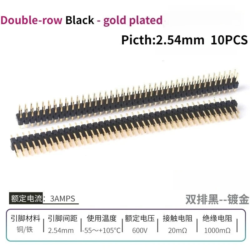 10PCS Color Gilded Pin Headers 2.54mm Single & Double Row Set PCB Pin Headers Richie's X-P1-34 Black Gold2 10PCS