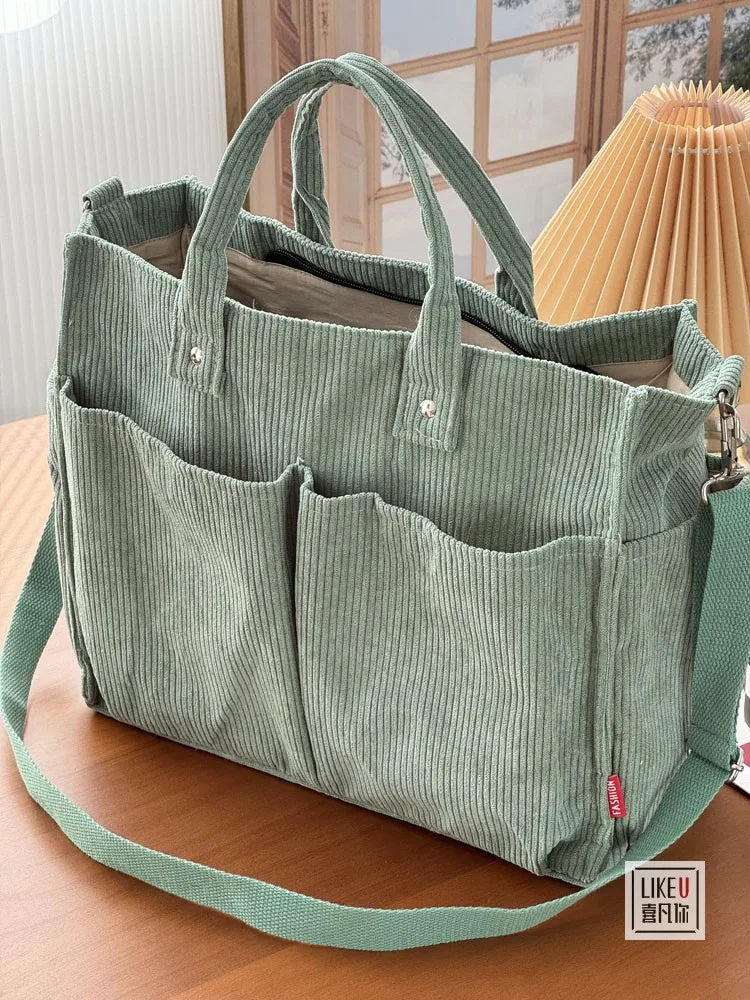 Warm Corduroy Tote Bag – Spacious Shoulder & Crossbody Bag Corduroy Tote Bag Richie's green