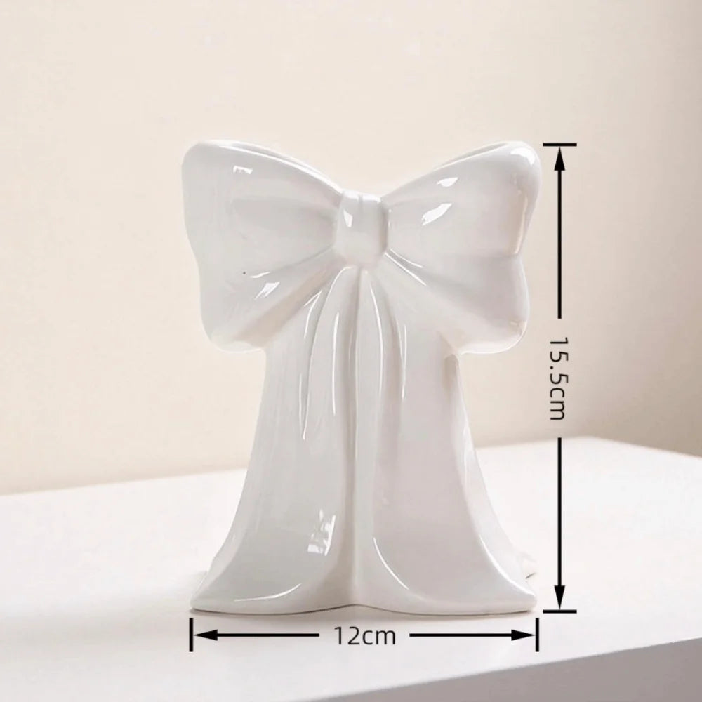 Pink Ceramic Bow Vase – Handcrafted Coquette Bow Knot Décor Decorative Ceramic Vase Richie's White