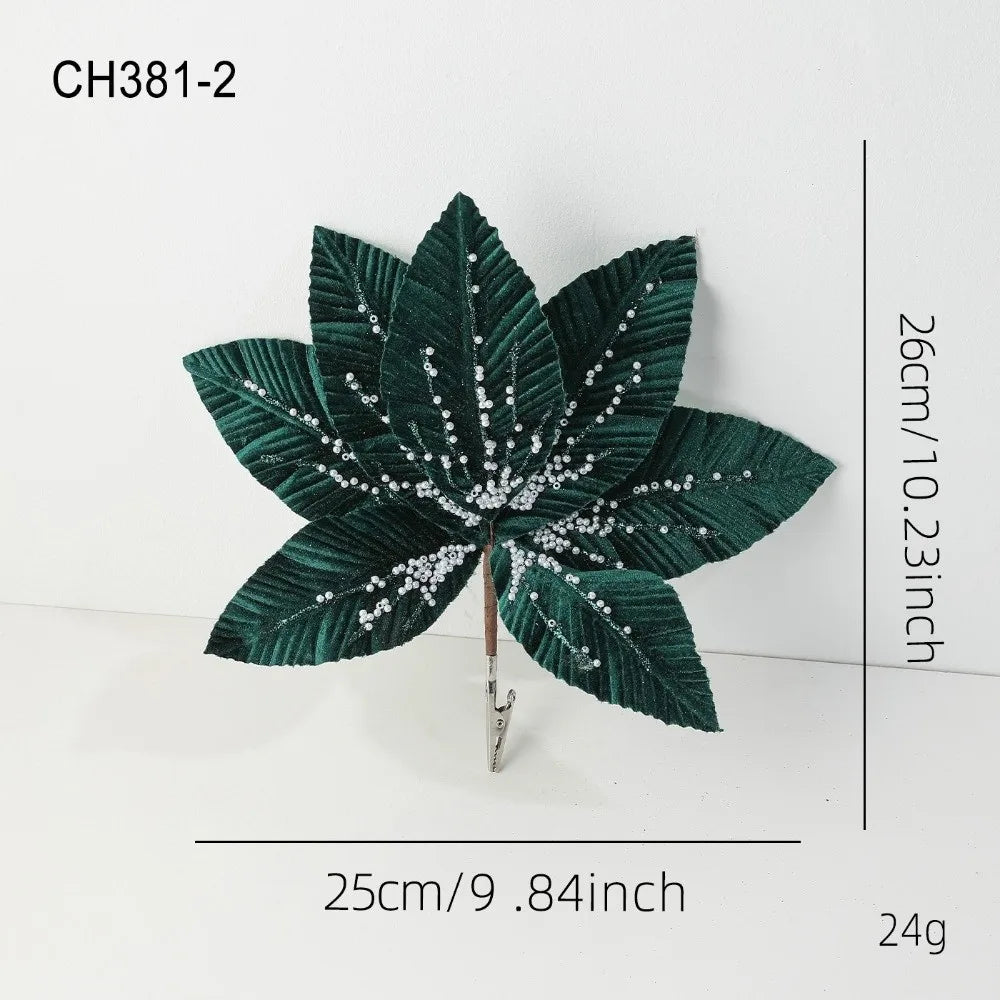 25CM Glitter Artificial Poinsettia Flower – Christmas Décor Artificial Christmas Flower Richie's Green