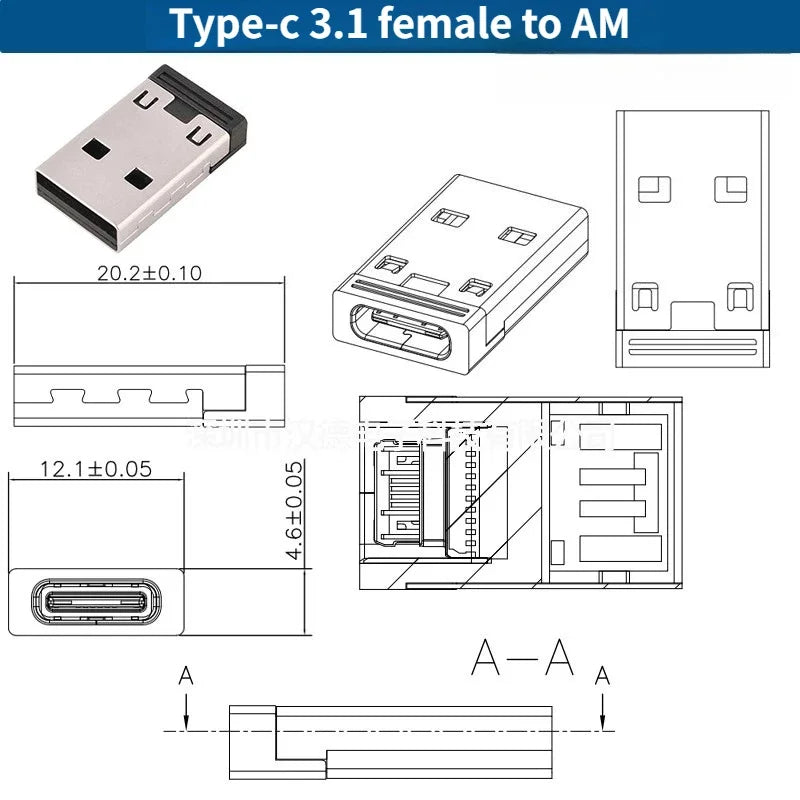 USB-A to Rotating Type-C Female Adapter PCB Connector 5/10PCS USB Connector Adapter Richie's
