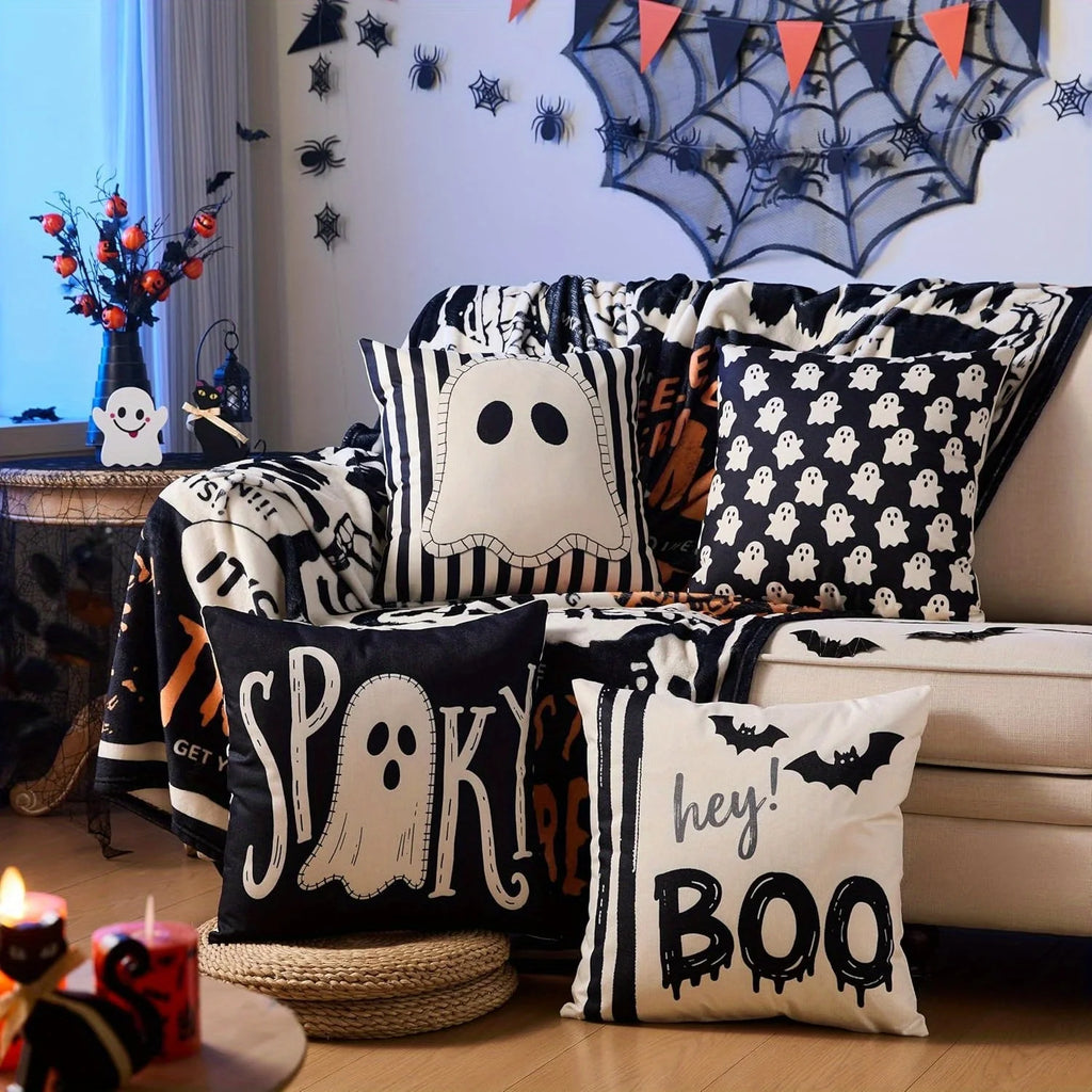 Halloween Ghost Pillow Covers 18x18 Set of 4 – Spooky Stripe Pillow Covers Richie's