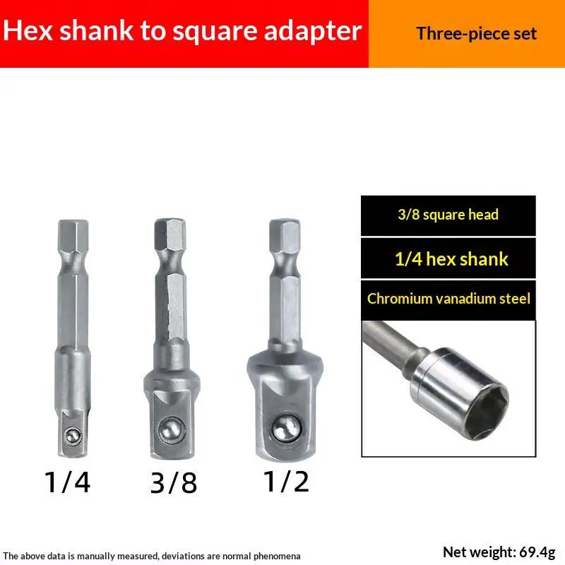 Chrome Vanadium Socket Adapter Set 1/4" 3/8" 1/2" Hex Shank Socket Adapter Set Richie's 50mm 3pieces
