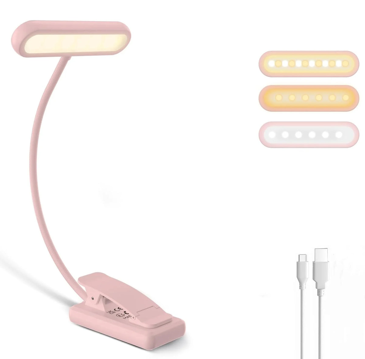 Pink USB Rechargeable Clip Book Light – 3-Color LED Reading Lamp Clip-On Book Light Richie's Pink