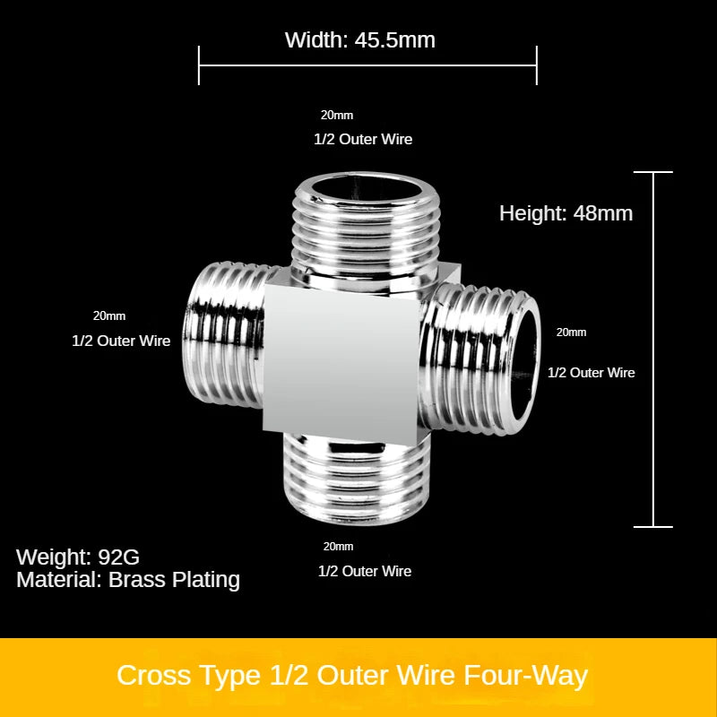 1/2" All-Brass Three-Way Faucet Splitter | 1-In-2-Out Fitting Brass Pipe Fitting Richie's 18