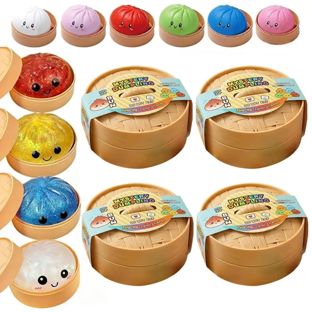 Glitter Dumpling Squishy Sensory Fidget Toy with Steamer Box Squishy Fidget Toy Richie's Random 4PCS