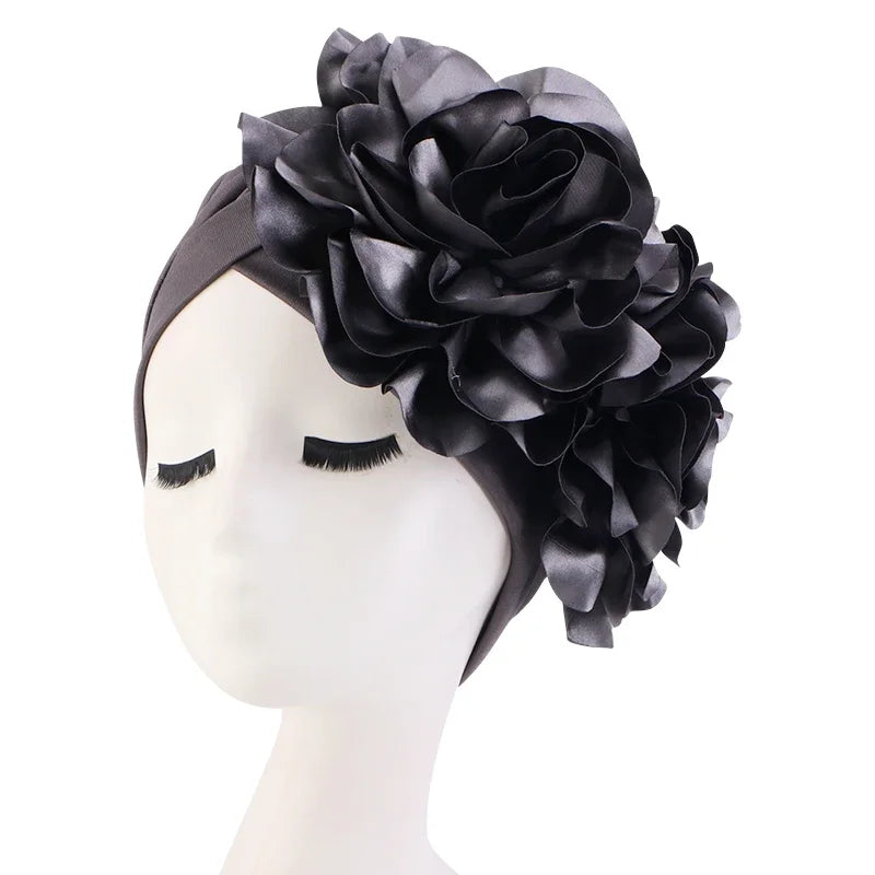 Women's Muslim Hijab Cap Flower Turban Bonnet – 11 Colors Hijab Turban Cap Richie's dark grey One Size
