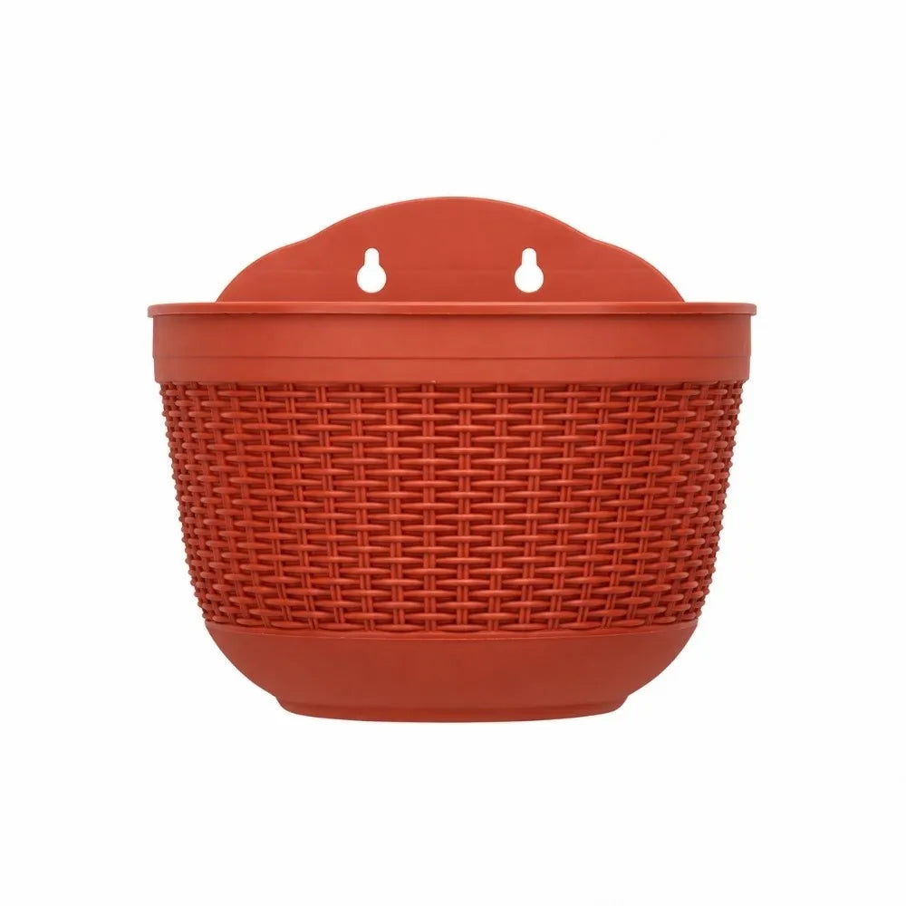 Wall-Mounted Rattan-Style Semi-Circular Hanging Flower Pot Hanging Wall Planter Richie's Orange