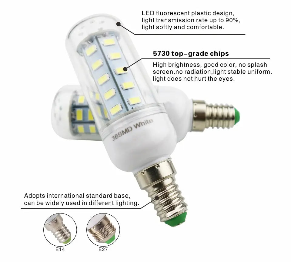 E27 LED Corn Bulb 72LEDs 5730SMD 220V 6000K Cool White LED Corn Bulb Richie's