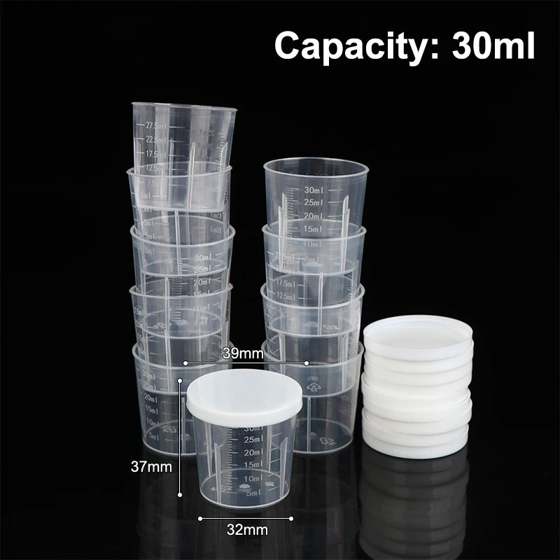 10Pcs Clear Measuring Cups with Lids 20ml–100ml Plastic Set Plastic Measuring Cups Richie's 30ml