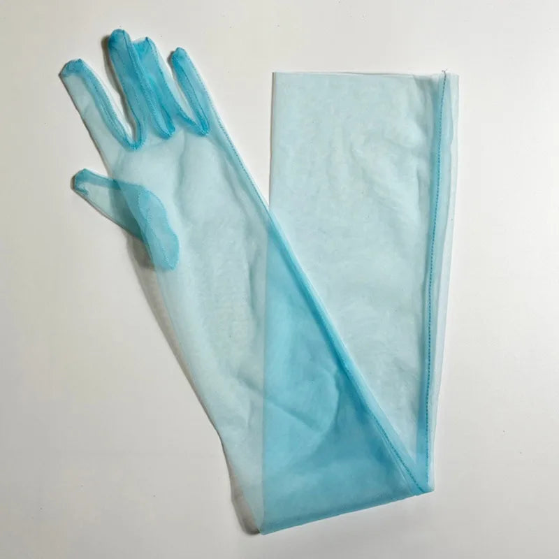 Women's Lace Tulle Long Gloves – Wedding, Prom & Party Bridal Lace Gloves Richie's blue