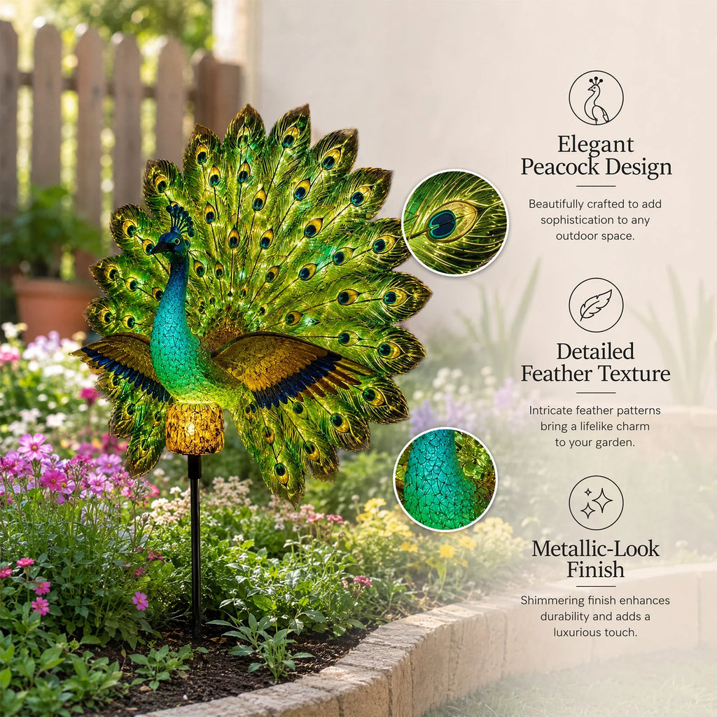 Solar Peacock Garden Stake Light – Resin Outdoor Figurine Solar Garden Stake Light Richie's
