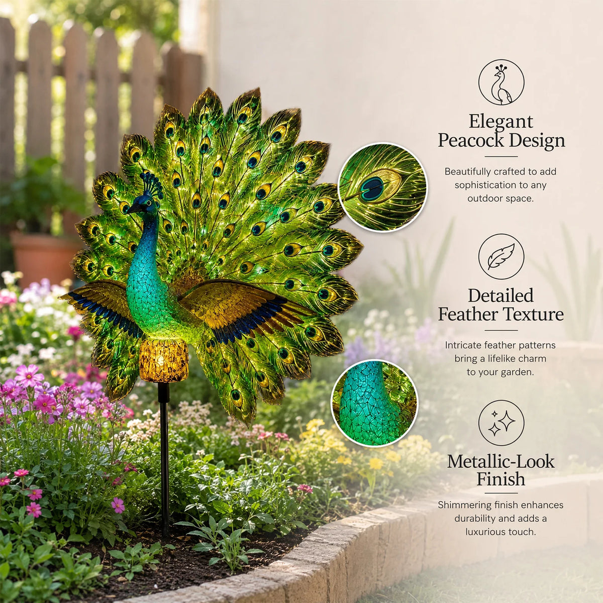 Solar Peacock Garden Stake Light – Resin Outdoor Figurine Solar Garden Stake Light Richie's