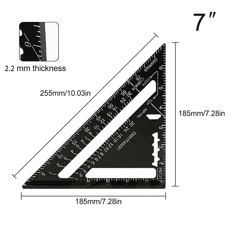 7-Inch Aluminum Triangle Ruler – Metric & Imperial Woodworking Tool Woodworking Angle Ruler Richie's