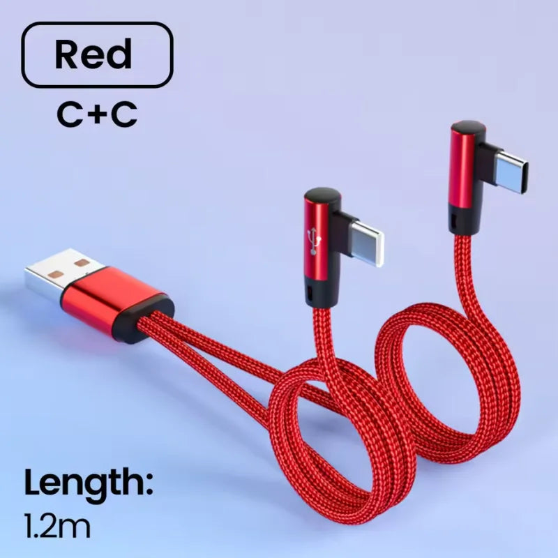 2-in-1 USB-C Nylon Braided Fast Charging Cable – L-Elbow 1.2M USB Charging Cable Richie's Red